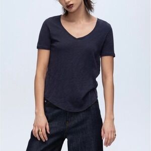 ATM Anthony Thomas Melillo Womens Navy Blue Slub Cotton Lounge V-Neck Top XS/S